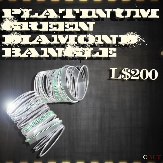 Platinum Green Diamond Bangles - J*C