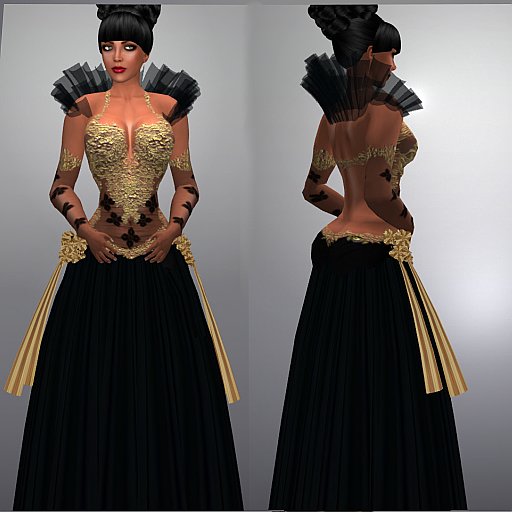 Second Life Marketplace - Black and gold gown with gloves Second Life Marketplace - Black and gold gown with gloves