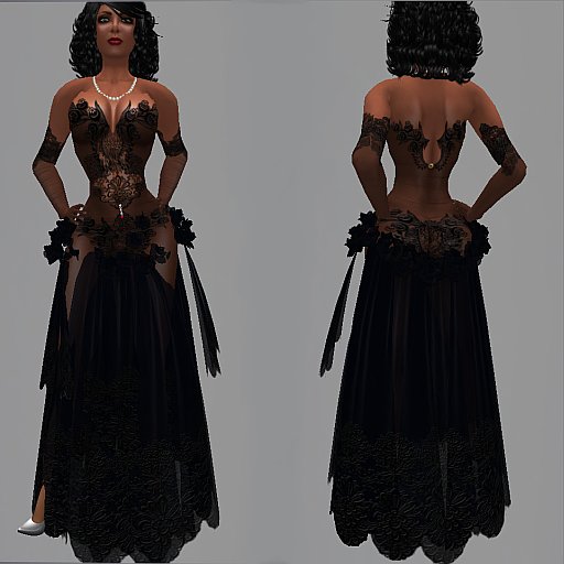Elegant black silk gown, gloves