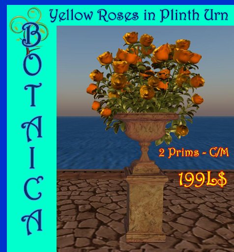 Yellow  Roses in Urn Plinth - 2 Prims