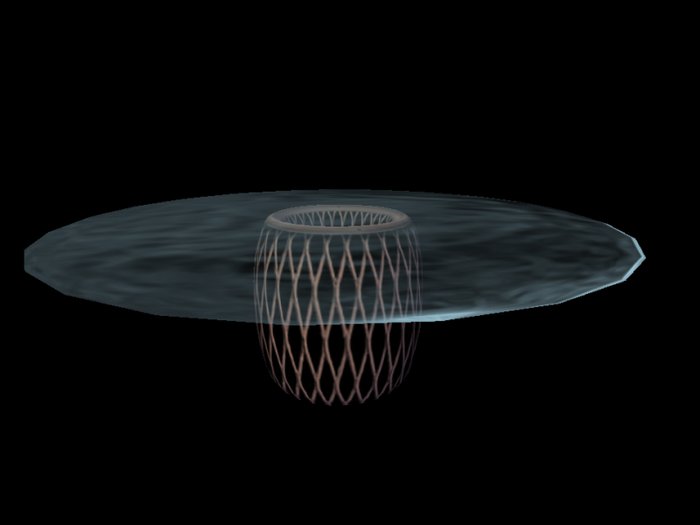 Glass table with wire mesh base
