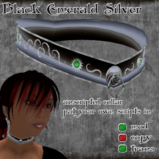 "Black Emerald Silver" Silver-Metal-Emerald-Collar/Chocker