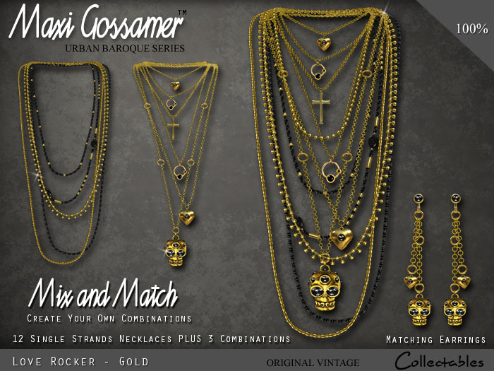 Necklace - Love Rocker Necklace Set - Gold And Black Diamonds