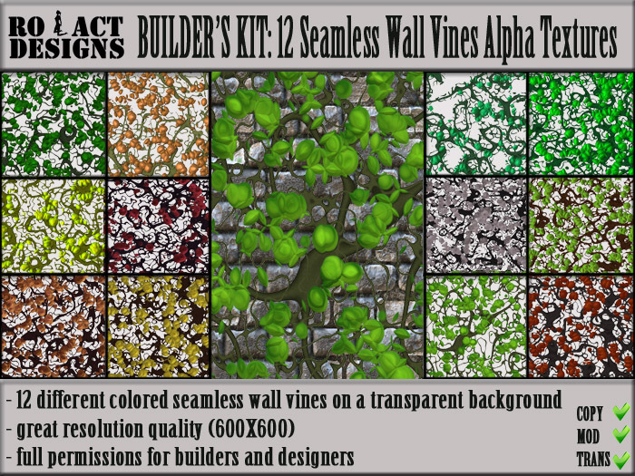 ..::RO!ACT::..DESIGNS 12 Seamless Wall Vines Alpha Textures