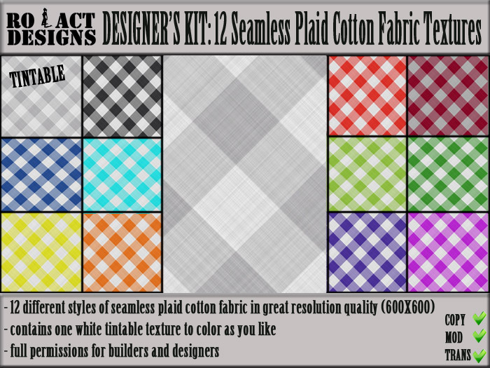 ..::RO!ACT::..DESIGNS 12 Seamless Plaid Cotton Fabric Textures