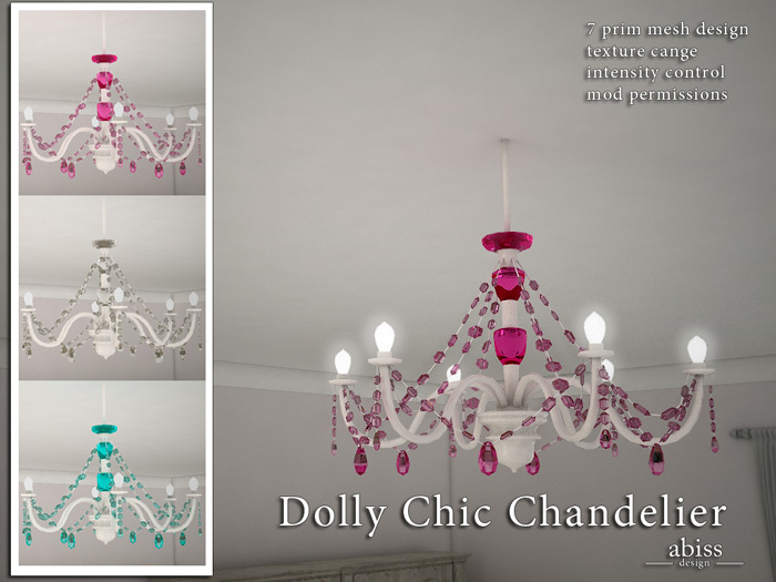 Dolly Chic Chandelier by Abiss - mesh made - low prim 3d chandelier Transfer version