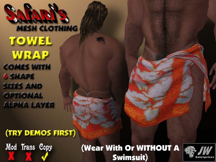 Safari's - Men's Towel Wrap (Orange Hawiian 1)