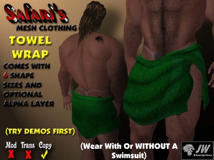 Safari's - Men's Towel Wrap (Solid Green)