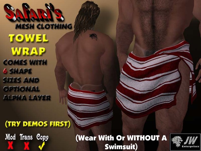 Safari's - Men's Towel Wrap (Striped Red/White)