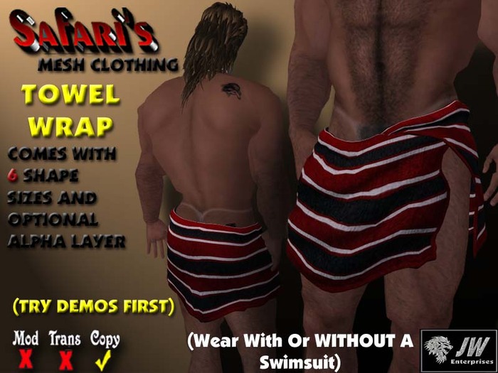 Safari's - Men's Towel Wrap (Striped Red/Black2)