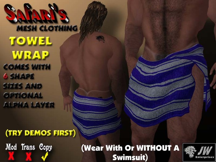 Safari's - Men's Towel Wrap (Striped Blue/Gray)