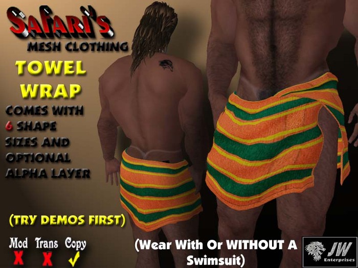 Safari's - Men's Towel Wrap (Striped Orange/Green)