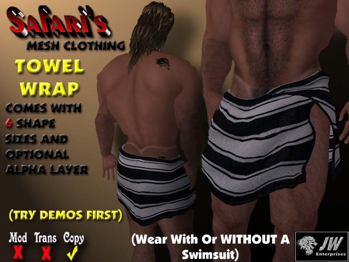 Safari's - Men's Towel Wrap (Striped Black/Gray)