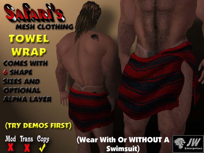 Safari's - Men's Towel Wrap (Striped Red/Black)