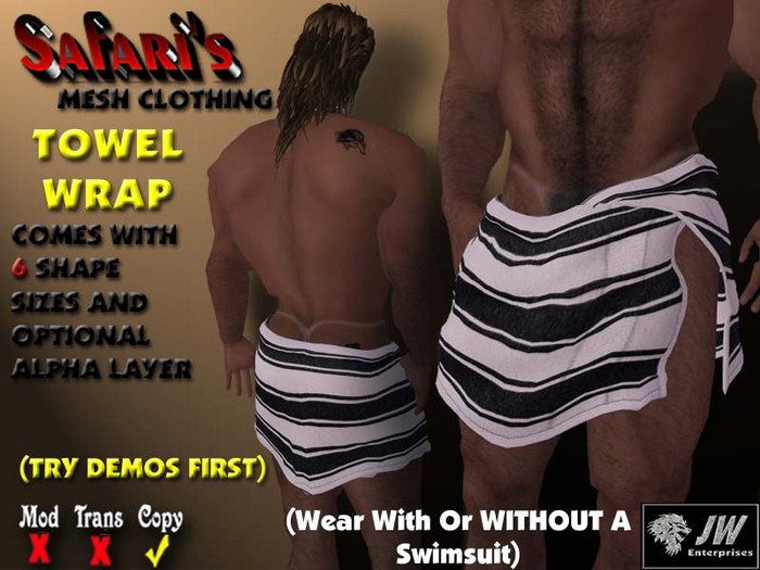 Safari's - Men's Towel Wrap (Striped White/Black)
