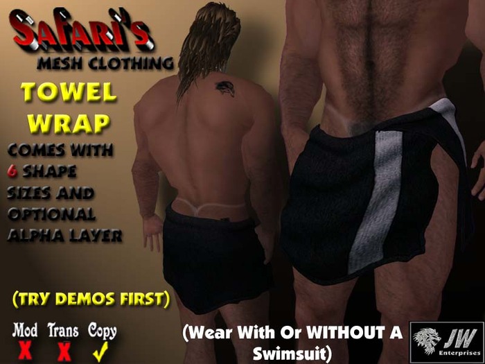 Safari's - Men's Towel Wrap (Tu Tone Black/Gray)