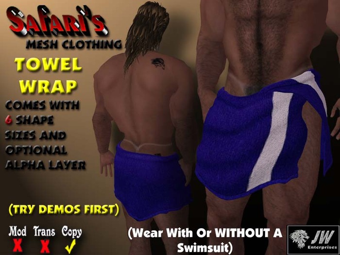 Safari's - Men's Towel Wrap (Tu Tone Blue/White)