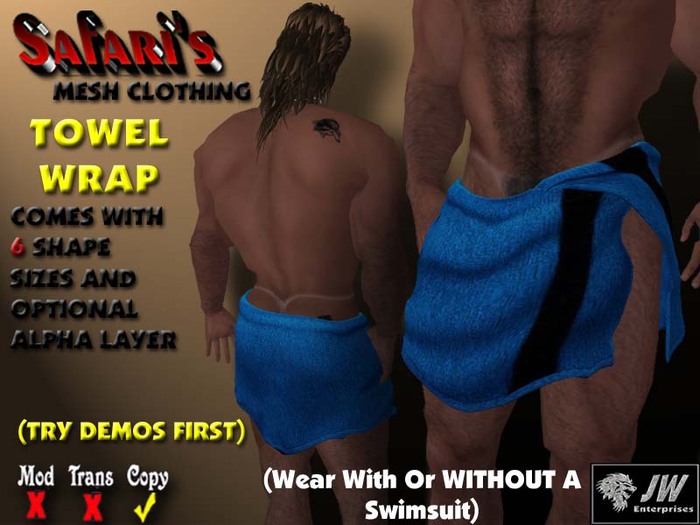 Safari's - Men's Towel Wrap (Tu Tone Azure/Black)