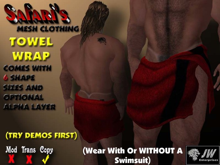 Safari's - Men's Towel Wrap (Tu Tone Red/Black)