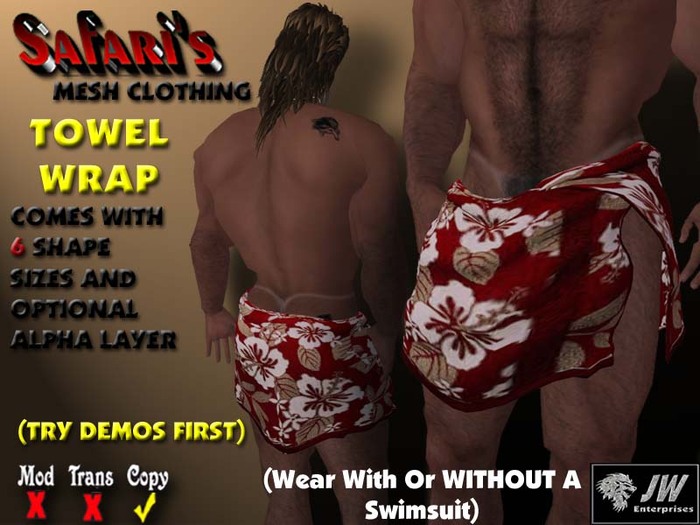 Safari's - Mens Towel Wrap (Red Hawiian 2)