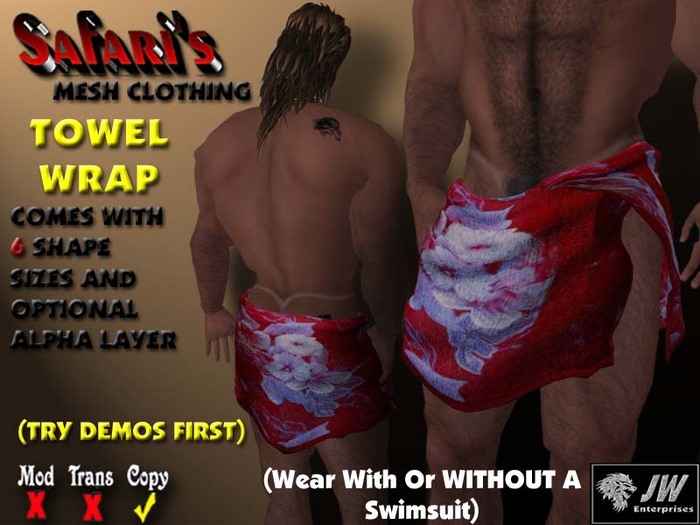 Safari's - Mens Towel Wrap (Red Hawiian 1)