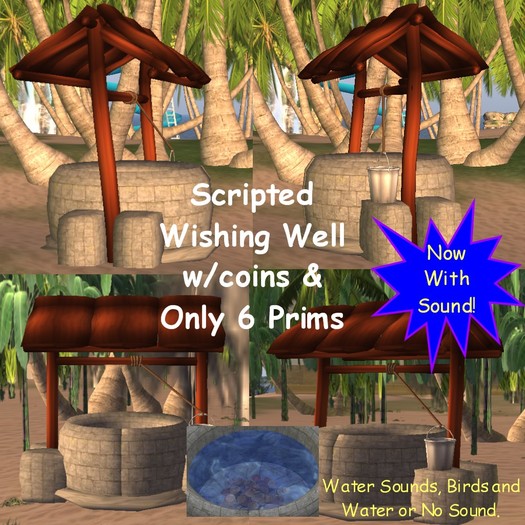 Scripted Wishing Well with Coins/Sound 6Prims Trans ★On SALE Today★