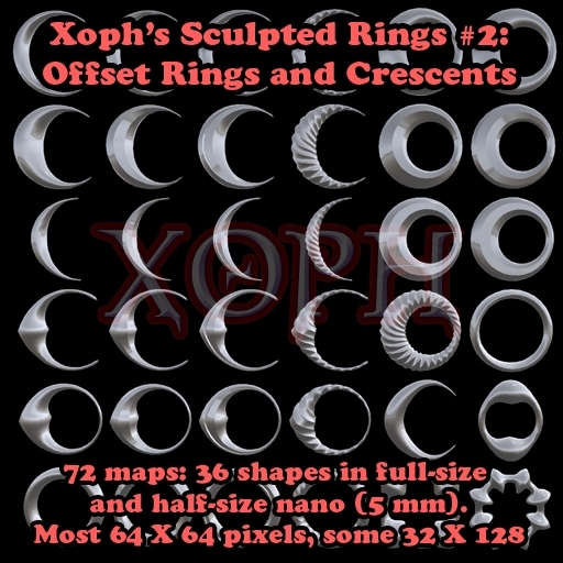 Offset Rings and Crescent (moon) Sculpties plus 5mm nano (sculpty ring set #2)
