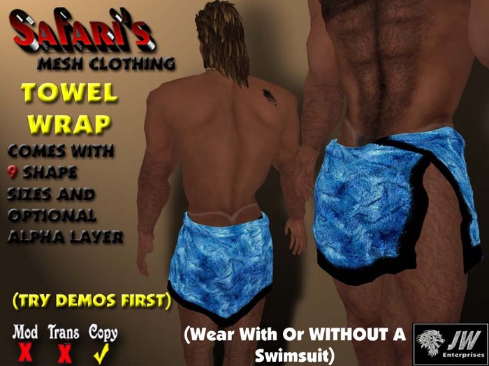 Safari's - Men's Towel Wrap (Blue Fur)