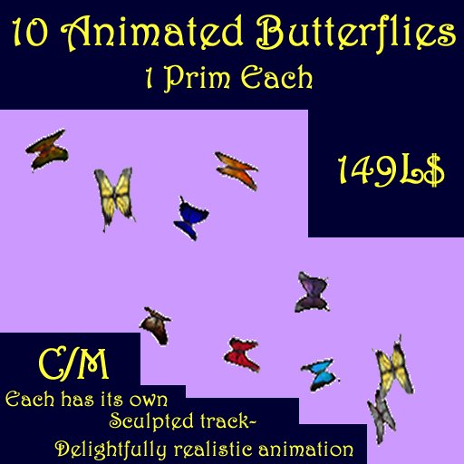 10 Animated Butterflies- 1 Prims