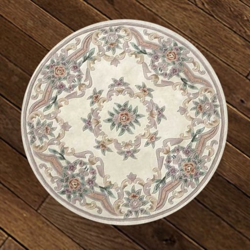 Rug Round Cream & Green Flowers Boxed