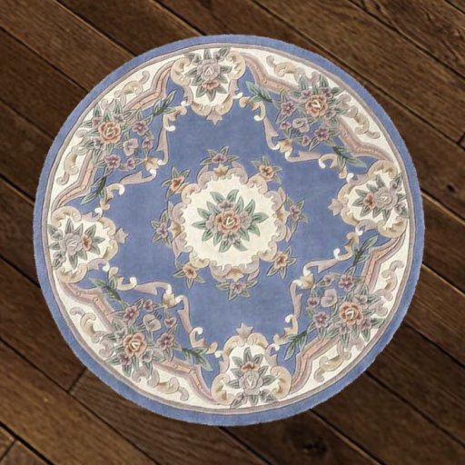 Rug Round Sky Blue Flowers Boxed