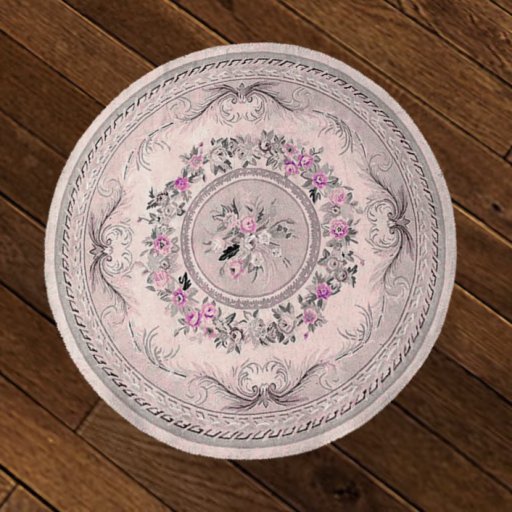 Rug Round White & Purple Flowers Boxed