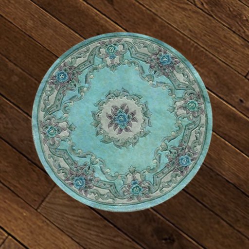 Rug Round Teal Flowers Boxed