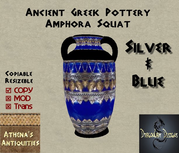 Ancient Greek Pottery Set - Silver & Blue