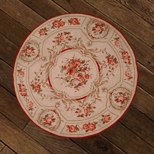 Rug Round Royal Cream & Red Flowers Boxed