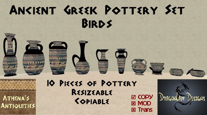 Ancient Greek Pottery Set - Birds