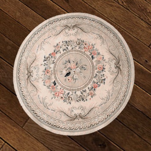 Rug Round Beige Peach Flowers Boxed