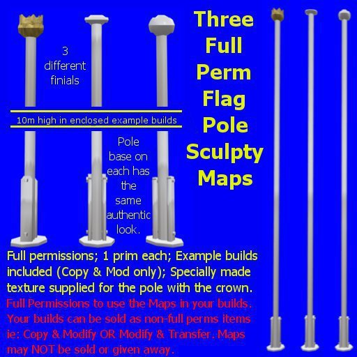 Flag Pole x 3 Sculpty Maps Full Perms