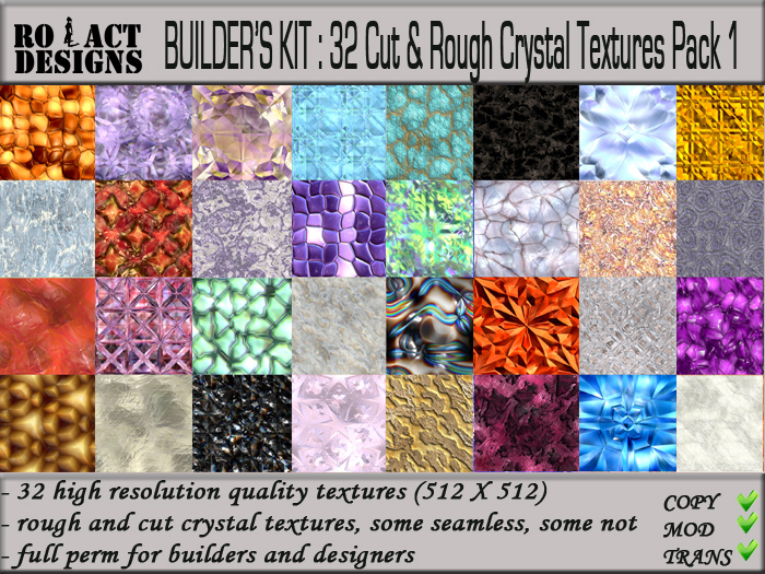 ..::RO!ACT::..DESIGNS 32 Cut & Rough Crystal Textures Pack 1 for Builders & Creators