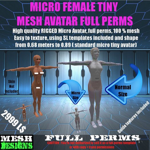 Full perms - Micro Mesh female avatar tiny mini