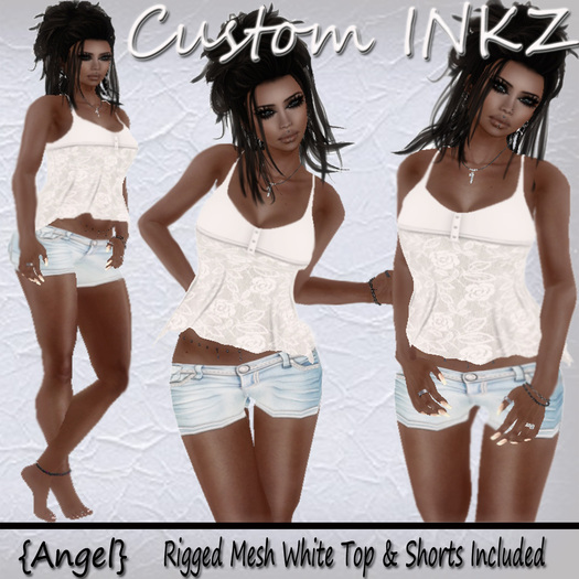 Custom iNKZ - Angel Rigged Mesh White Top & Shorts [NEW - PROMO]
