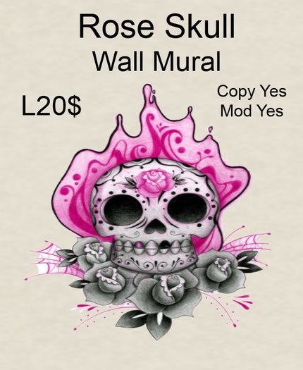 ROSE SKULL WALL MURAL 