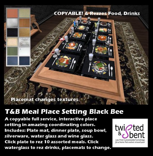 Dinner Place Setting with meals/food - Black Bee