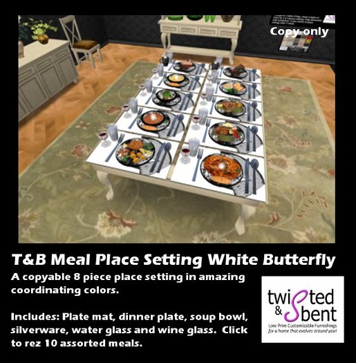 Dinner Place Setting with meals/food - White Butterfly