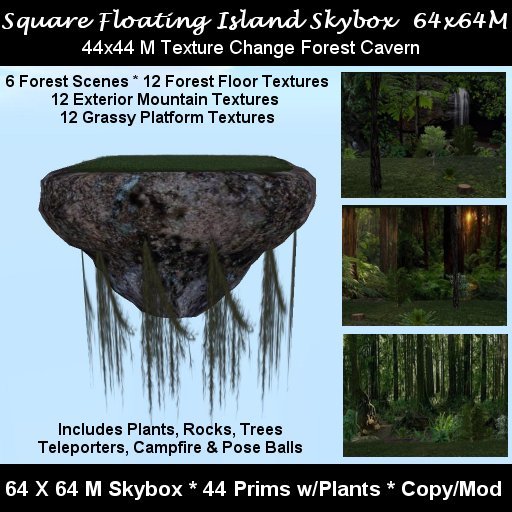 Floating Island Skybox Square with Forest Cavern 64x64M