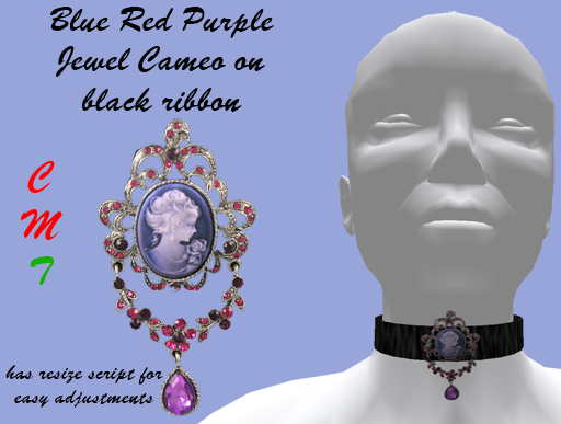 Blue Red Purple Jewel Cameo Choker black