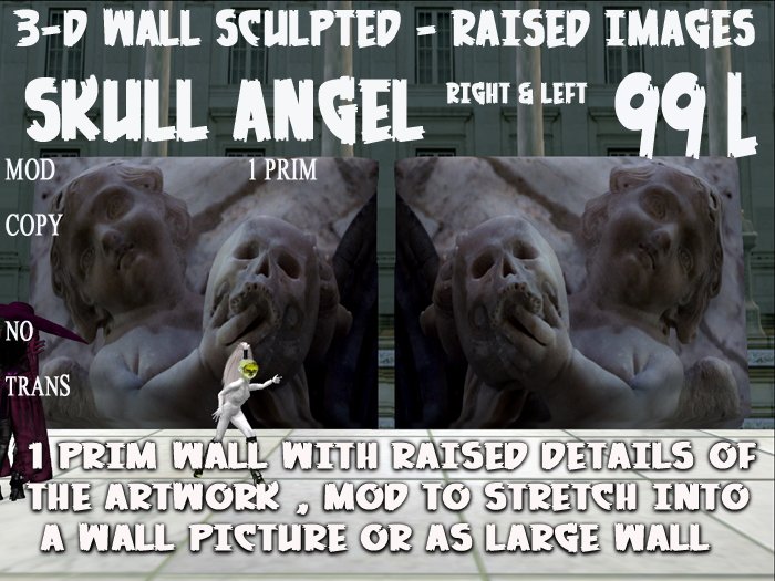 SkullAngel 3-d art WALL 1 PRIM 99L
