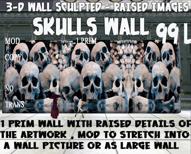 SkullWall 3-d art WALL 1 PRIM 99L