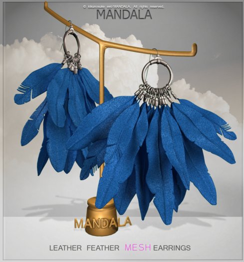 [MANDALA]Leather Feather earring/Blue (WEAR ME)