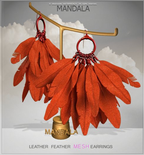 [MANDALA]Leather Feather earring/Orange (WEAR ME)